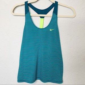 Nike Razor Back Tank Top Teal Neon Stripped sz M